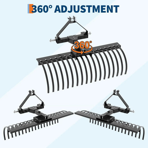 Tow Behind Dethatcher 50 Inch Wide With 18 Steel Tines, 3 Point Lawn Dethatcher Rake for Tractor Attachments, 360-degree view