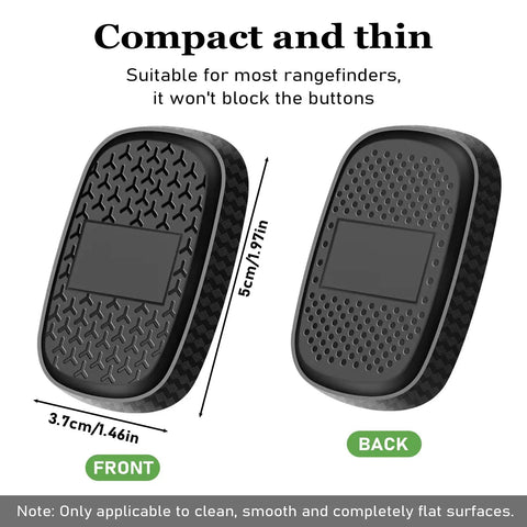 Front and back view of compact, thin Golf Rangefinder Holder With Magnetic Mounts, 5cm high, 3.7cm wide, for secure cart attachment.