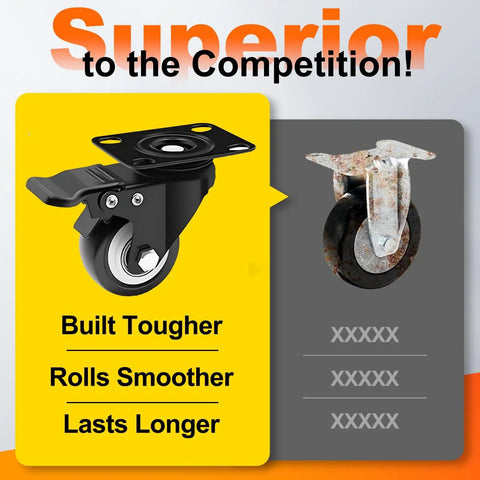 Comparison of new and rusted 2 Inch Heavy Duty Plate Casters With Brakes, 4 Pack, 600 Lb Capacity, 360 Degree Quiet Swivel Wheels, Polyurethane PU