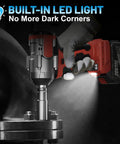 Mgym 500Nm Cordless Impact Wrench 1/2 Inch Electric Driver with built-in LED light for garage tasks and heavy duty projects.