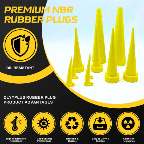 Universal Hydraulic Oil Service Plugs Kit With Oil Resistant NBR Rubber Plugs For Hoses And Joints, Heavy Duty Industrial Grade, Includes Two Large, Four Medium, Four Small Plugs, Size Range 0.04 In To 1.7 In. yellow NBR rubber plug set