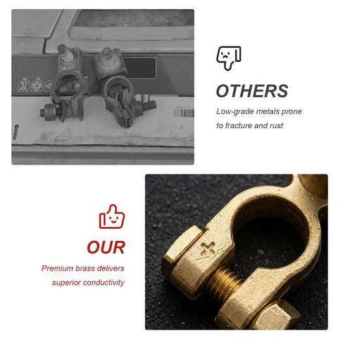 Slick SAE To JIS Battery Terminal Converters 2 Piece Quick Release Top Post Clamps, brass material comparison.