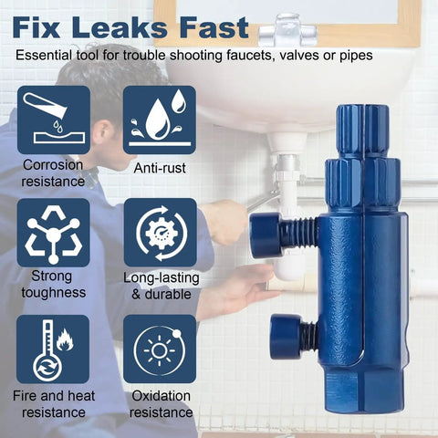 Beefy Heavy Duty Pipe Extractor And Screw Extractor Set For Pipe Wrench And Faucet Removal near a sink, blue tool
