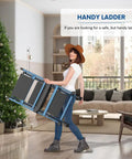 Heavy Duty 3 Step Anti Slip Aluminum Folding Stool For Home Use Supports Up To 375 Lbs Lightweight 20 Lbs ANSI EN131 Approved Workhorse For Kitchen Garage Laundry Attics And DIY Projects, folded in home