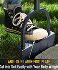 Saw Tooth Lawn Edger With T Grip Handle For Long Reach 38 Inch Half Moon Edging Tool foot pressing down for use