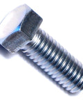 Close-up of a zinc-plated steel hex bolt, part of the Tap Hex Bolts Set 3/8-16 X 1 In Full Thread, A307 Grade, for DIY projects.