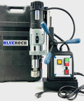 Knockout Performance Heavy Duty Magnetic Drill Press Built Like A Tank For Real Contractors With Two Speed Settings Three Inch Capacity And 1850 Watt Muscle For Any Metal Project with case and controls.