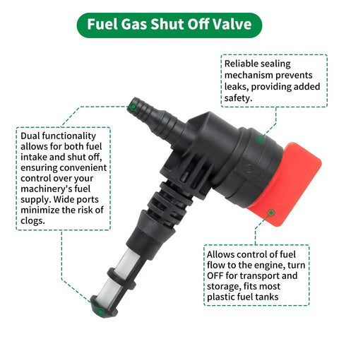 Two Pack 90 Degree Fuel Shut Off Valve Kit With Leak Proof Grommet Clamps And Bushings For Generac 192980GS Briggs 208961 Kohler 25-462-03-S Durable Gas Tank Valve For Generator Engine And Pressure Washer Repair showing valve design and features