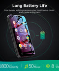 72GB WiFi MP3 Player With Bluetooth 4.0 Inch Full Touch Screen MP4 Player With Speaker showing long battery life and apps