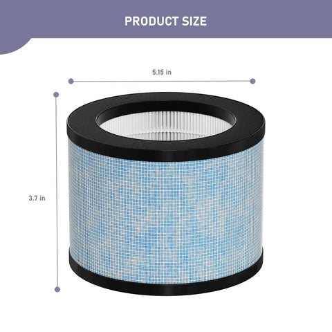 HEPA Replacement Filter Pack That Fits AROEVE Kloudi ToLife FreAire And More, shown with dimensions 5.15 x 3.7 inches