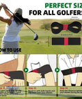 Portable Golf Swing Trainer Set Two Pack For Beginners showing correct arm band use, durable lightweight design, green and red.