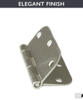 18 Pack Polished Chrome Interior Door Hinges 3.5 x 3.5 Inches with 5/8 Inch Radius Corners showing side angle and holes