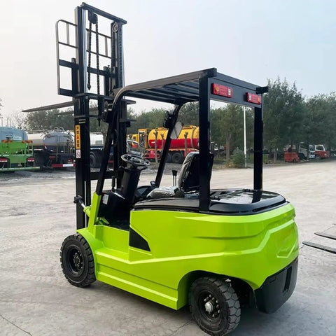 High Capacity Electric Side Loading Forklift For Seamless Warehouse Storage And Tough Construction Sites Built To Smash Heavy Cargo Without Breaking A Sweat, showing rear view with adjustable forks.