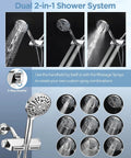 Filtered Shower Head With Handheld Combo Two In One Spa System High Pressure Massage Shower And Ten Mode Hand Held Spray Built In Power Wash Mode Chrome Finish Ideal For Deep Cleaning And Spa Like Relaxation At Home, dual spray modes shown