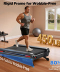 Man jogging on Ultra Quiet Under Desk Treadmill With Auto Incline 12 To 20 Percent 3.0 To 3.5 HP Brushless Motor 18 Inch Wide Deck Heavy Duty 450 Lb Capacity Vertical Storage Ideal For Home Office Workouts in home gym setting.