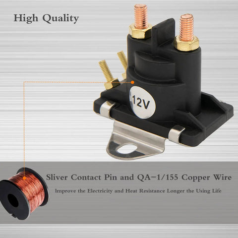 12V Two Pack Power Trim Solenoid Switch 89-96158T Replacement, showcasing copper wire and silver contact pins for marine use