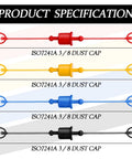 Four Pack 3/8 Inch Hydraulic Hose Cap Set With Quick Coupler Covers Including Male Dust Caps And Female Plug Caps in red, yellow, blue, black
