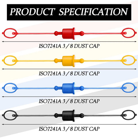 Four Pack 3/8 Inch Hydraulic Hose Cap Set With Quick Coupler Covers Including Male Dust Caps And Female Plug Caps in red, yellow, blue, black