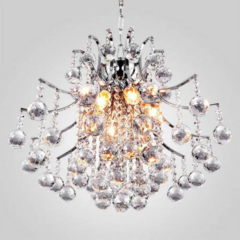 Lit Six Light Chrome Crystal Pendant Chandelier Flush Mount Ceiling Light For Dining Room Modern Style With Adjustable Chain And K9 Clear Crystals For Bright Dining Ambience
