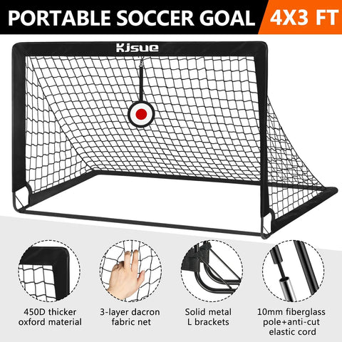 Backyard Pop Up Soccer Goals Set of 2 for Kids, 4x3ft Training Nets With Soccer Ball, Pump, Adjustable Ladder, Cones and Targets, Indoor Outdoor Practice Equipment, Black