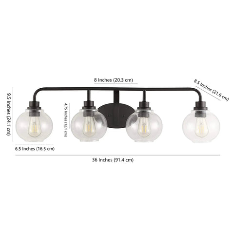 Oil Rubbed Bronze Farmhouse 36 Inch LED Vanity Wall Sconce with Clear Seeded Glass Shade, Industrial Iron Indoor Fixture