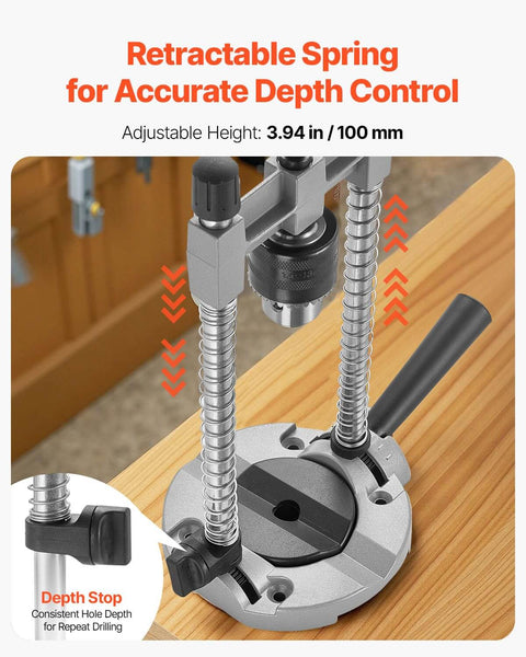 Pro Grade Multi Angle Drill Guide Jig For Woodworking Portable Precision Drilling Guide with retractable spring and depth stop