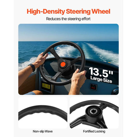 Outboard Boat Steering System Kit, 10 Ft Marine Steering Cable With Three Quarter Inch Shaft And 13.5 Inch Wheel, Rotary Steering, Bezel Kit, Rugged Marine Grade For Yachts And Watercraft