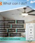 52 Inch Black Ceiling Fan With Lights Remote And Reversible Blades 3 CCT Dimmable Whisper Quiet DC Motor Wall Switch