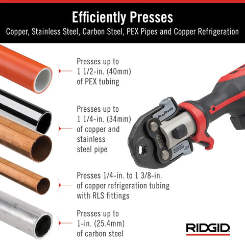 Compact Press Tool Battery Kit With ProPress Rings And Jaws For Copper Stainless Steel PEX Carbon Steel C1 Actuator