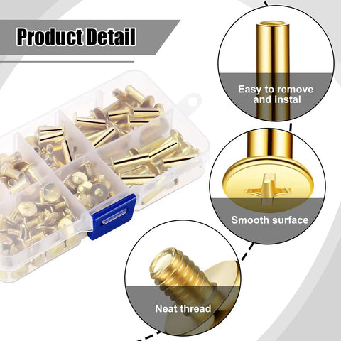 80 Sets Chicago Screw Leather Kit For DIY Crafts with gold finish metal rivets, assorted sizes in plastic organizer