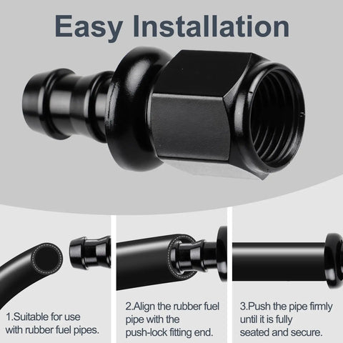 Two Pack 6AN Female To 3/8 Inch Barb Hose Fittings Leak Proof 37 Degree Flare Chamfer Deep Thread Ideal For Fuel Lines Oil Coolers Transmission Coolers Automotive Marine And Industrial Use black anodized fitting with push-lock hose installation