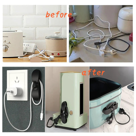 Four Pack Cord Organizer For Appliances And Kitchen Cords, Sticks Firmly With High Temp Silicone, Cable Wrapper Before After