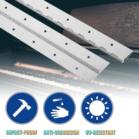 18 Inch Stainless Steel Piano Hinge Set, 2 Pack Continuous Hinge For Cabinets And Doors, Heavy Duty 304 Stainless With Zinc Coated Finish, Rustproof Silver, Built To Last D I Y Project Hardware shown with 18-inch continuous hinges
