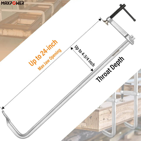 Heavy Duty Welding F Clamp 24 Inch Set With Max Jaw 24 Inch, Throat Depth Four And Three Quarters Inch, Steel Bar Forged for Strength