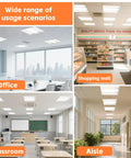 24 Pack 2X2 Led Troffer Center Basket Panel Light Zero Hassle Install For Drop Ceilings showcased in office, classroom, shopping mall, and aisle.