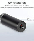 Close-up of 1/4" threaded hole on 15mm Micro Rod for Camera Rigs, showing accessory attachment point.