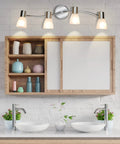 4-Light Foldable Track Lighting With Glass Shades over bathroom vanity, S shaped ceiling fixture, nickel finish, E12 base