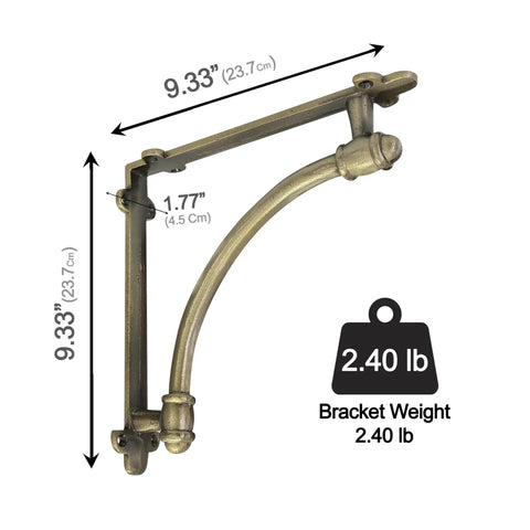 Heckin Heavy Duty Cast Iron Shelf Brackets, 2 Pack Antique Gold Wall Mounts, 9.33 inches with weight capacity of 2.40 lb.