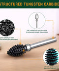 Tough As Nails Spike Flame Rotary Burr Packed In Dense Tungsten Carbide, 1/8 inch shank, designed for wood and metal cutting.