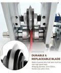 Close-up of Electric Wire Stripping Machine For Copper Cable Recycling blade and roller mechanism for 2-20mm wire stripping.