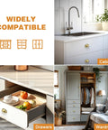 Collage showcasing the versatility of 5 Pack Champagne Bronze Cabinet Pulls 3 Inch Hole Centers 76mm Bin Cup Drawer Pulls.