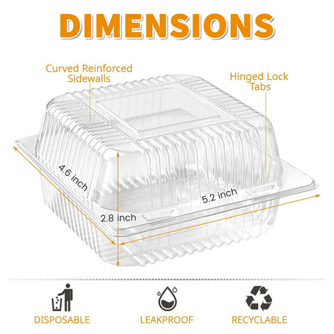 50 Pack Clear Plastic Takeout Containers With Hinged Lids For Cookies Desserts Fruits Salads And Sandwiches Square Cake Slice Boxes