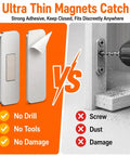 Comparison of Ultra Thin Magnetic Cabinet Catch With No Drill Adhesive Mount vs traditional drilling method on wood