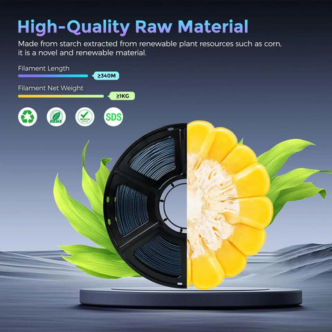 Image showing half corncob, half spool of Burnt Titanium Color Changing 1.75mm PLA Filament 1kg 2.2lb, highlighting renewable materials.