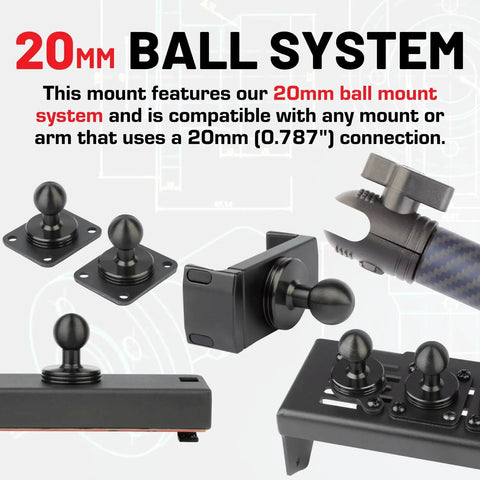 Beefy 4 Hole AMPS Base Mount with 20mm Ball, Metal Backing Plate, Vibration Dampening Pad, Heavy Duty Aluminum Mounting Bracket
