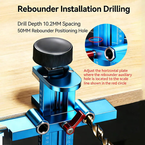 Zero Headache Cabinet Door And Drawer Alignment Jig Kit For Quick Woodworking Projects Adjustable aluminum fixture with drill depth indicator.