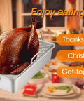 Stainless Steel Roasting Pan Set 16 Inch With V Rack And Cooling Rack For Roasting Turkey Lasagna And More Heavy Duty Oven Bakeware Deep Sides