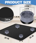 Black silicone mat with four gray base raisers for under fridge/appliance; 20 x 20 in, 0.6 in thick