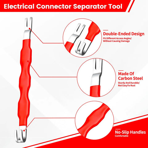 Pro Grade Car Clip Pliers And Disassembly Tools Set With Straight And 60 Degree Tips For Quick Damage Free Electrical Disconnects In Cars Multi Function Automotive Snap Pliers In Durable Storage Box, red carbon steel tool with no-slip handle.