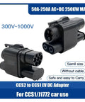 Heavy Duty EV Charging Adapter CCS2 To CCS1 Connector with dual plugs for PHEV and electric cars rated 250KW 1000V.
